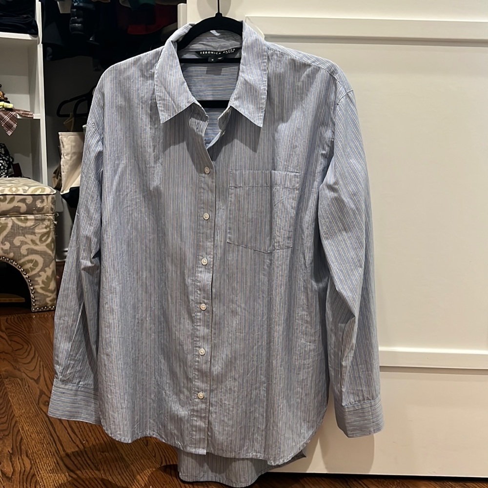 Blue Pinstripe Veronica Beard Button Down Shirt sz M
